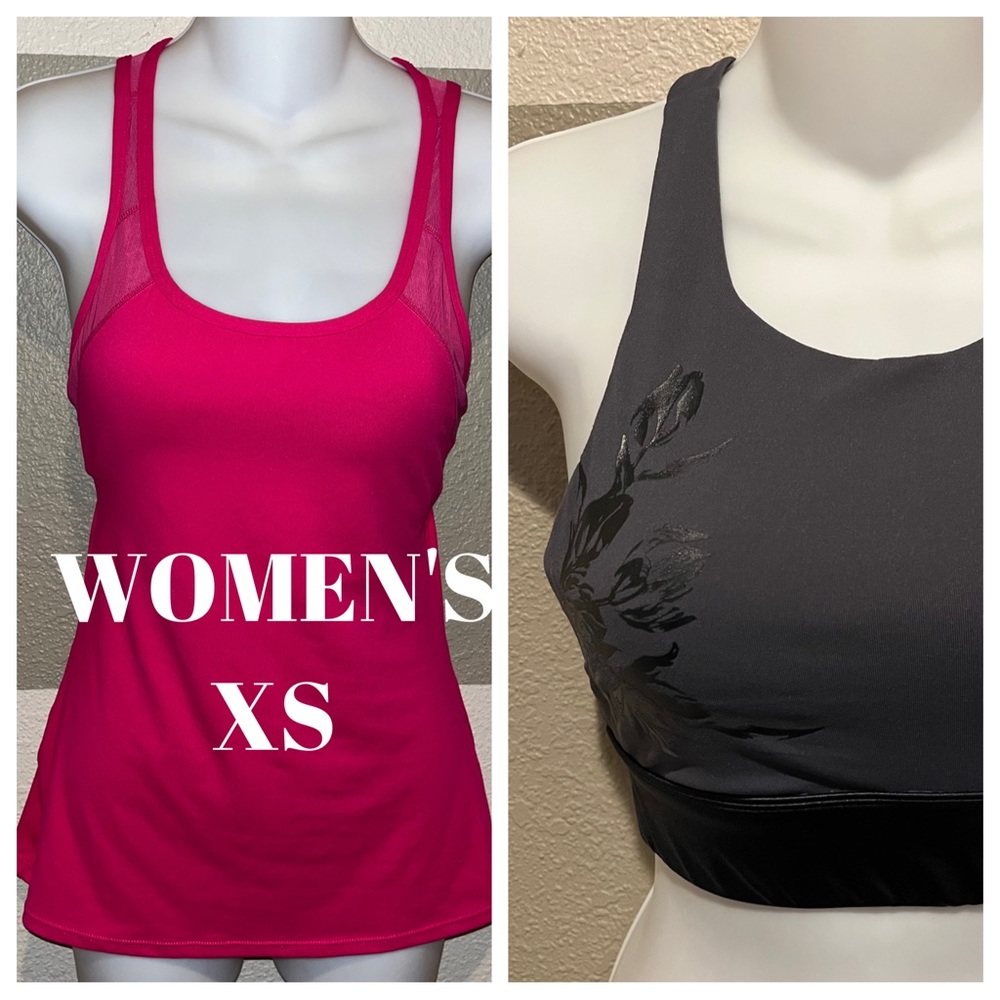 TWO PIECE FABLETICS Women’s XS LOT Pink Strappy Tank Top + NO BOUNCE Bra LOT